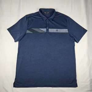 Travis Mathew Polo Shirt Mens XXL Navy Blue Stripe Golf Performance Stretch